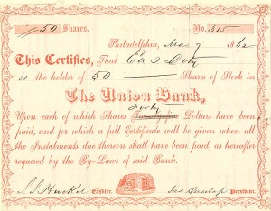 Union Bank - Stock Certificate